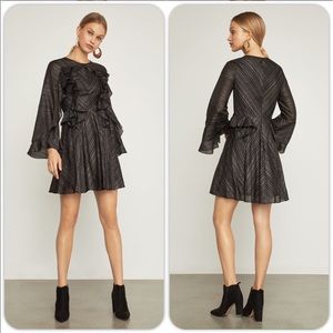 BCBGMAXAZRIA Crew Neck Stripes A-line Nylon dress